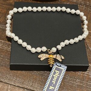 Piper Pearl Necklace with Gold Bee Charm
